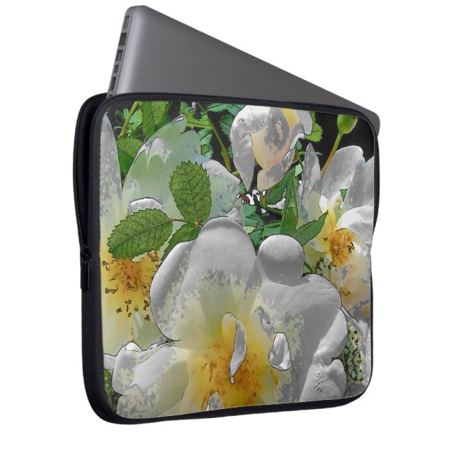 White Flowers Laptop Sleeve (Front Right)