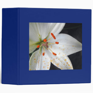 white flowers, lily,blue binder