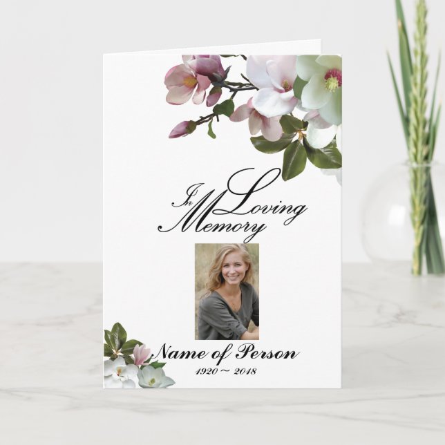 White Flowers Magnolia Funeral Program (Front)