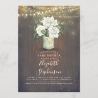 White Flowers Mason Jar Rustic Country Baby Shower