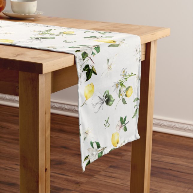 White flowers,Mediterranean,lemon   Placemat Medium Table Runner (In Situ)