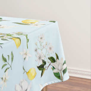 White flowers,Mediterranean,lemon    Tablecloth