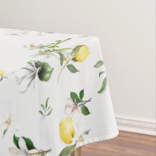 White flowers,Mediterranean,lemon Tablecloth