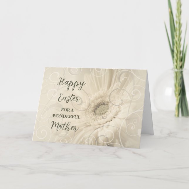 White Flowers Mother Happy Easter Holiday Card (Front)