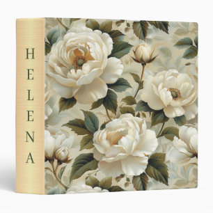 White flowers on a cream background. binder