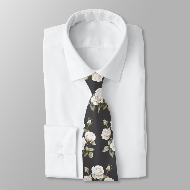 White Flowers on a Sharp Dressed Man Tie (Tied)