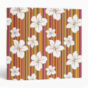 White flowers on a striped background binder