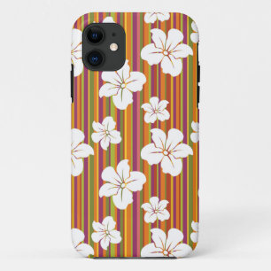 White flowers on a striped background iPhone 11 case