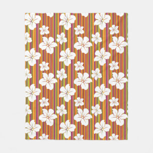 White flowers on a striped background fleece blanket