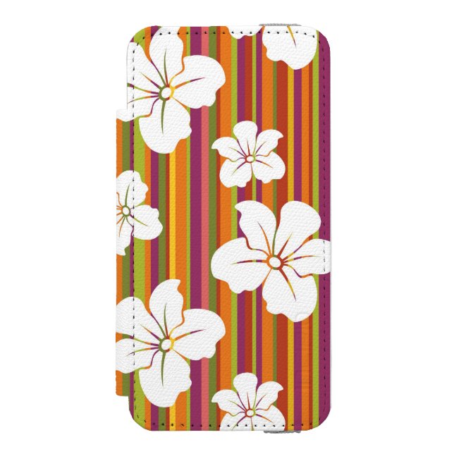 White flowers on a striped background incipio iPhone wallet case (Folio Front)