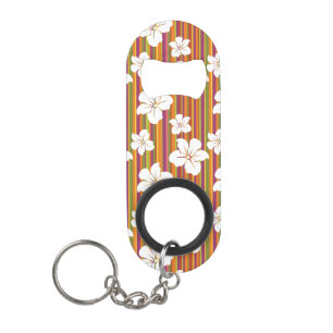 White flowers on a striped background keychain bottle opener