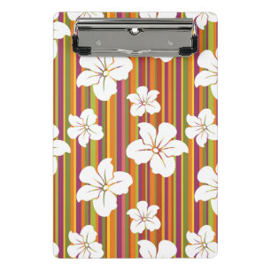 White flowers on a striped background mini clipboard