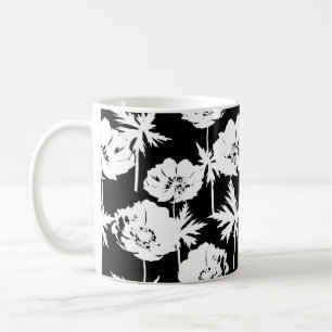 White flowers on black. coffee mug