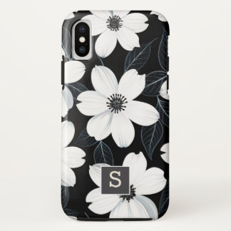 White flowers on Black Monogram Elegant  Case-Mate iPhone Case
