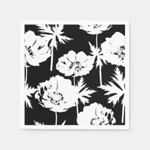 White flowers on black. napkin