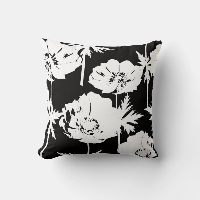 White flowers on black. throw pillow (Front)