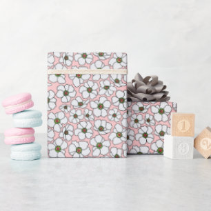 White Flowers On Blush Pink Wrapping Paper