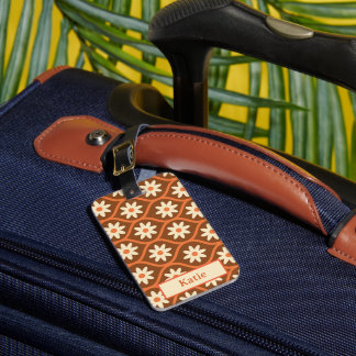 White Flowers on Brown Vintage Ogee Custom  Luggage Tag
