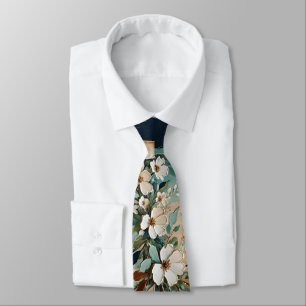 White flowers on colourful abstract background tie