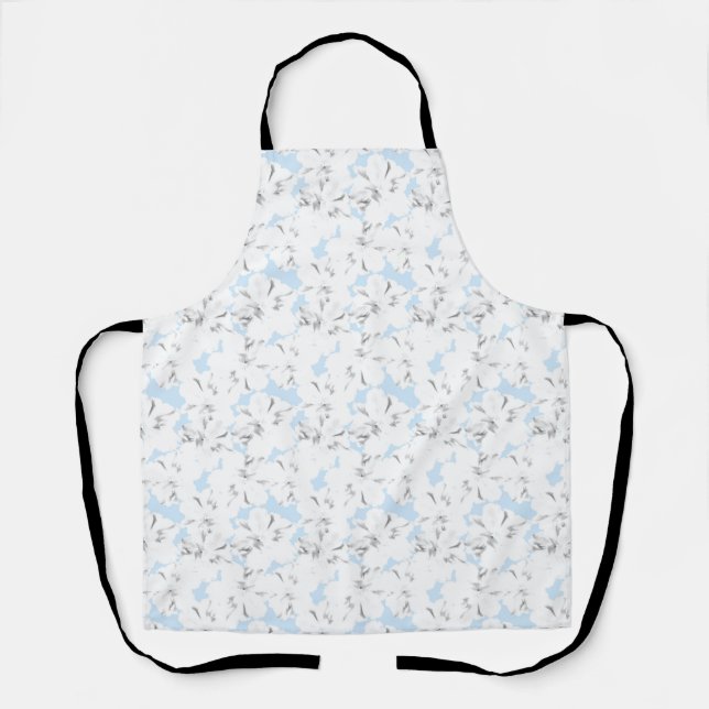 White flowers on light blue. apron (Front)