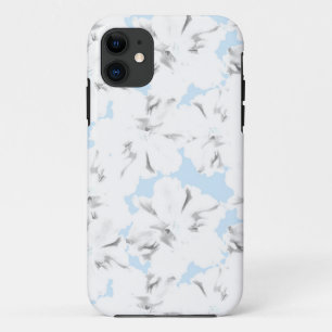 White flowers on light blue. iPhone 11 case
