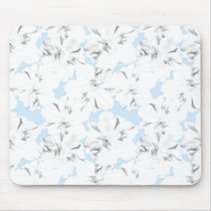 White flowers on light blue. mouse pad