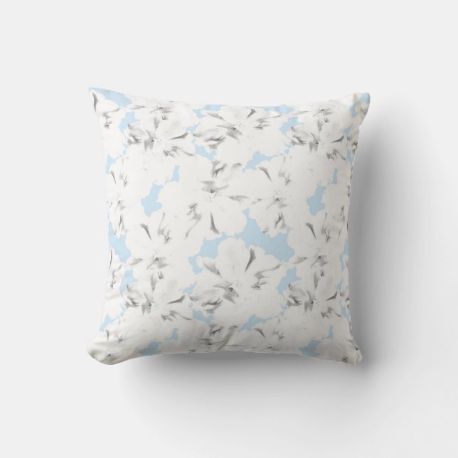 White flowers on light blue. throw pillow (Front)