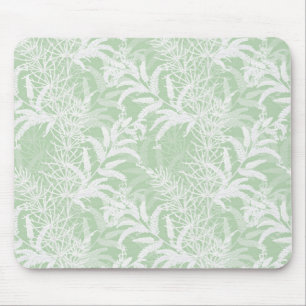 White flowers on light green. mouse pad