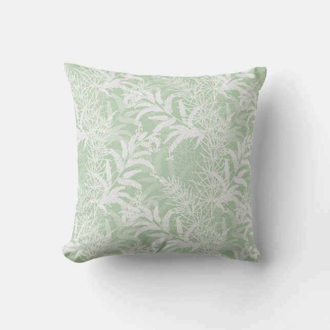 White flowers on light green. throw pillow (Front)