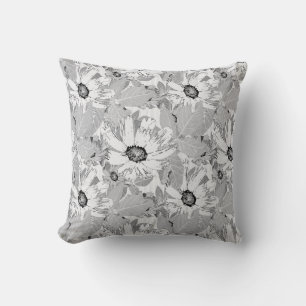 White flowers on light grey. throw pillow