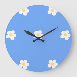 White Flowers on Lilac Background Large Clock
