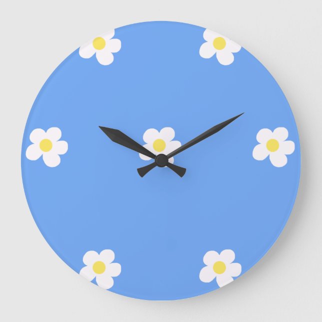 White Flowers on Lilac Background Large Clock (Front)