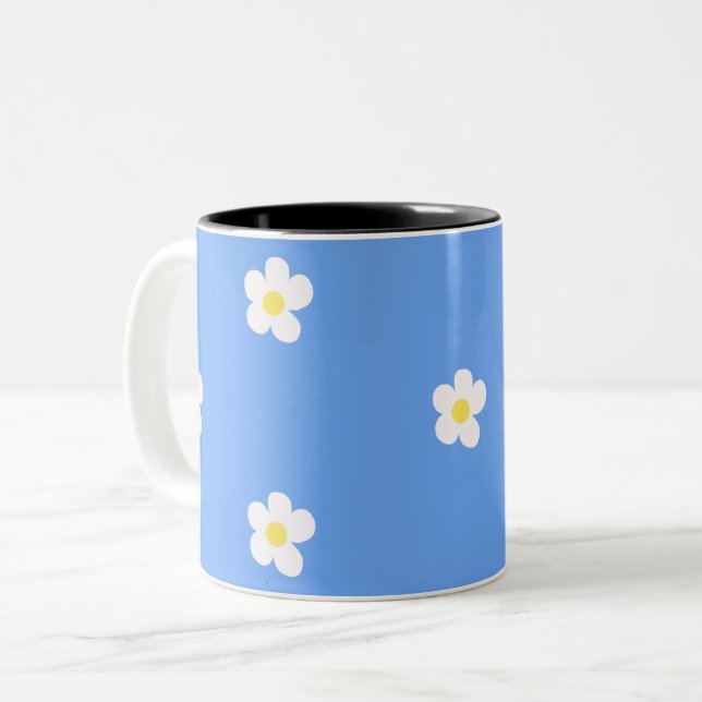 White Flowers on Lilac  Two-Tone Coffee Mug (Front Left)