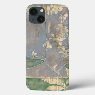 White Flowers on Newsprint Background iPhone 13 Case