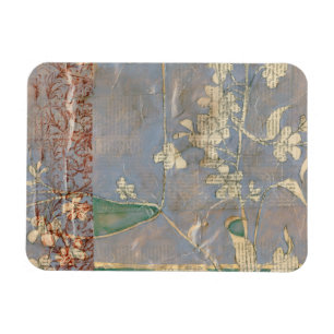 White Flowers on Newsprint Background Magnet