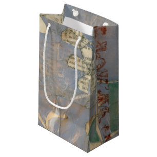 White Flowers on Newsprint Background Small Gift Bag