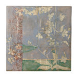 White Flowers on Newsprint Background Tile<br><div class="desc">The newsprint background and deeply coloured background almost hide the white flowers that are the focus of this painting by Jennifer Goldberger. A very unique and engaging print, it could make a nice gift for someone who loves avant-garde art!</div>