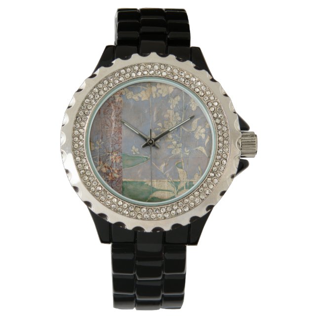 White Flowers on Newsprint Background Watch (Front)