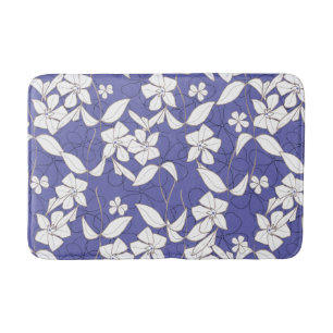 White Flowers on Periwinkle  Bath Mat