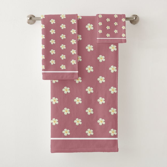 White Flowers on Rose Gold Bath Towel Set (Insitu)