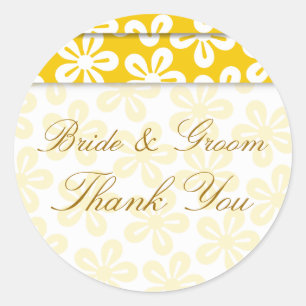 White Flowers On Yellow Wedding Sticker