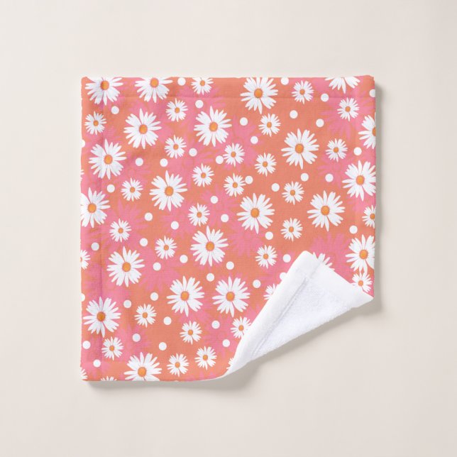 White flowers - orange field bath towel set (Wash Cloth)