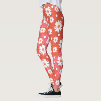 White flowers - orange field leggings