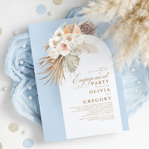 White Flowers Pampas Grass Boho Engagement Party Invitation