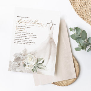 White Flowers Pampas Grass Greenery Bridal Shower Invitation