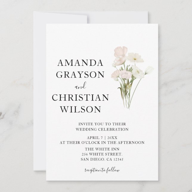 White Flowers Pampas Grass Greenery Succulent  Save The Date (Front)