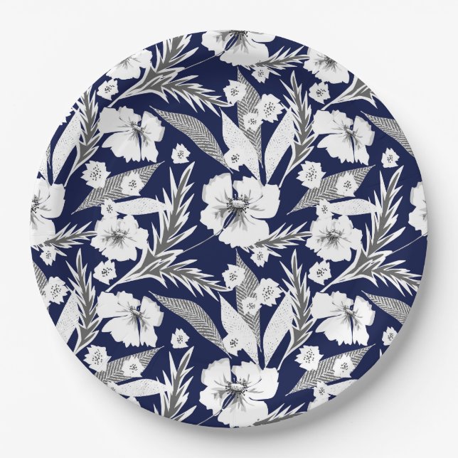 White flowers . paper plate (Front)