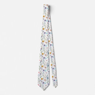 White Flowers Pattern Cottagecore Wildflowers Tie