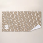White flowers pattern, monogram rustic taupe