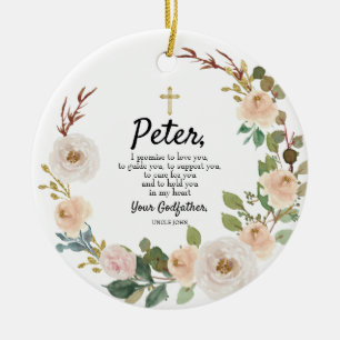White Flowers Personalised Promise to Godchild Cer Ceramic Ornament